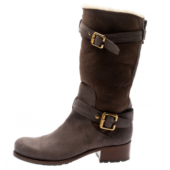 Christian Dior Dark Brown Nebuck Leather Buckle Zip Back Fur Lined Boots - Picture 1 of 16